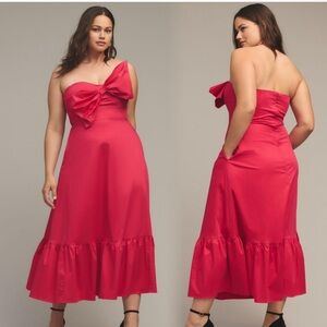 Anthro Hutch Bow-Tie Maxi Dress, bright pink, Sz 18W